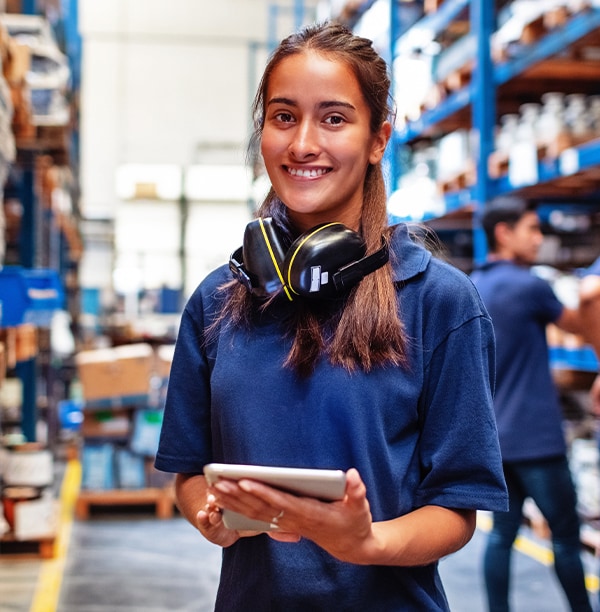 Postal employee holding tablet